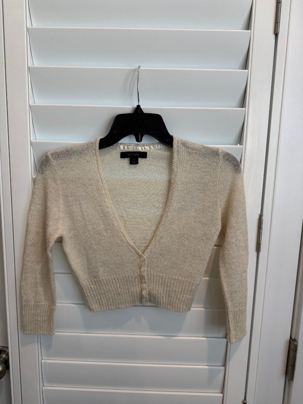 Express Fitted, Cropped Metallic Gold Cardigan (Small)